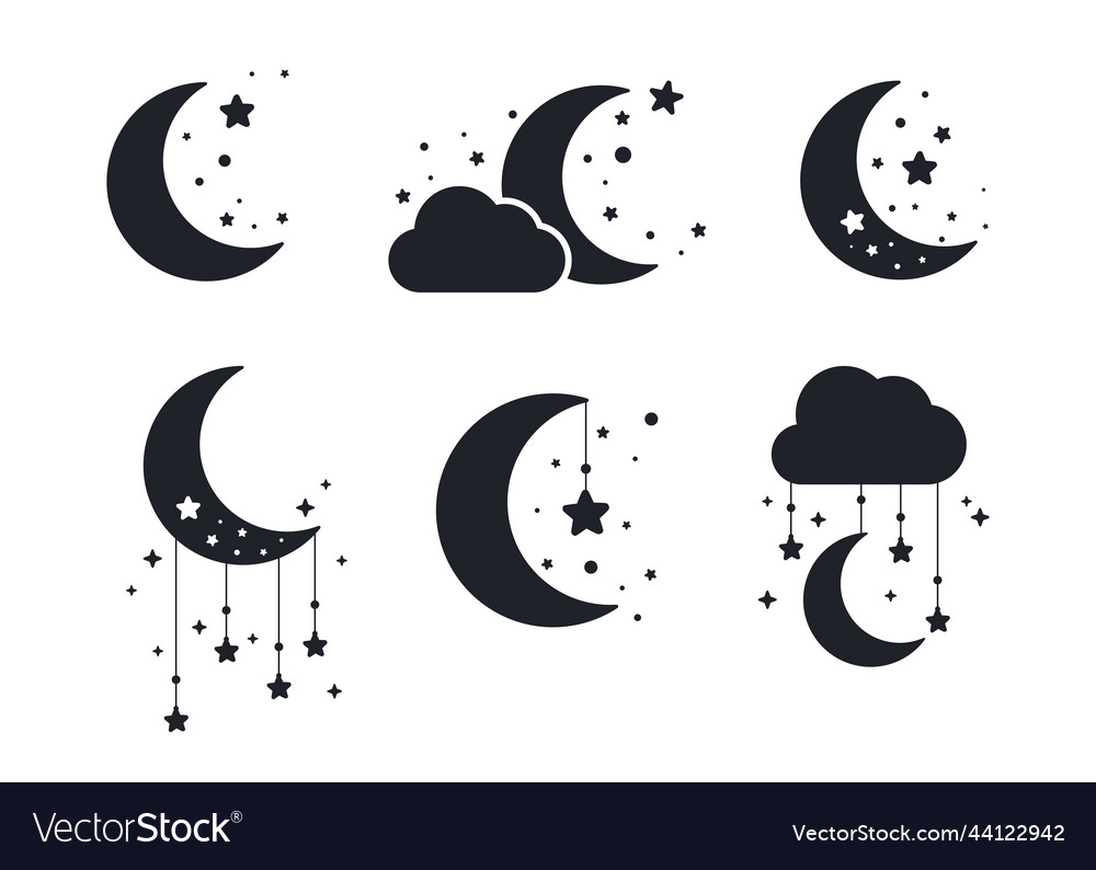 black cat and crescent moon - svg logo icon set