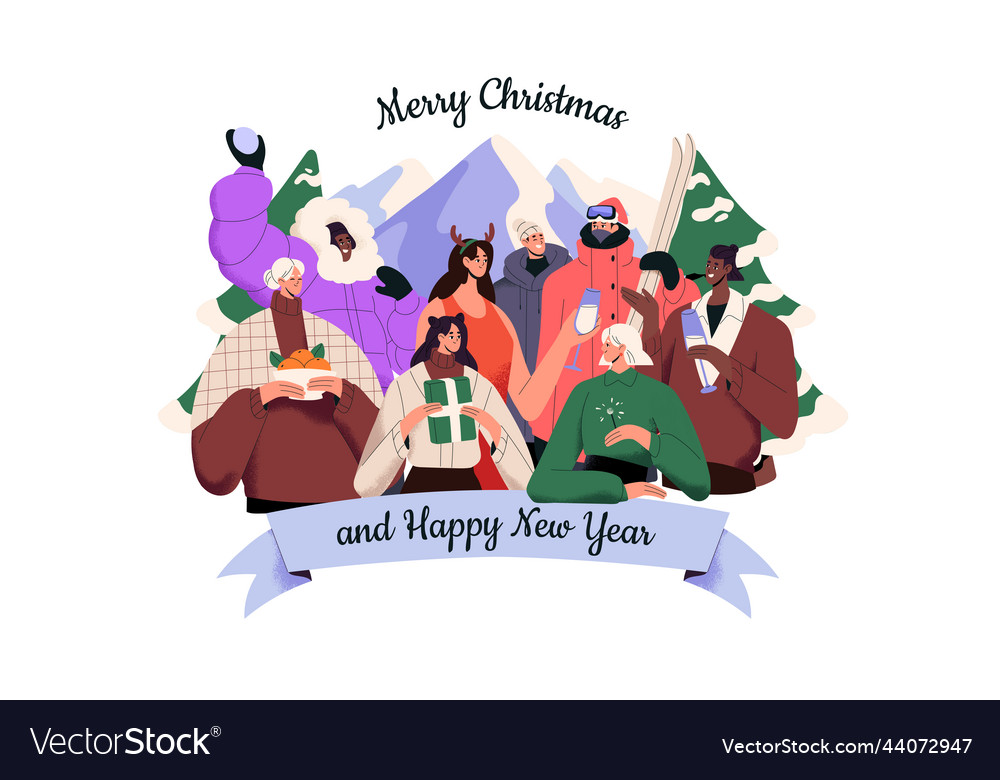 Happy people group at christmas holiday diverse