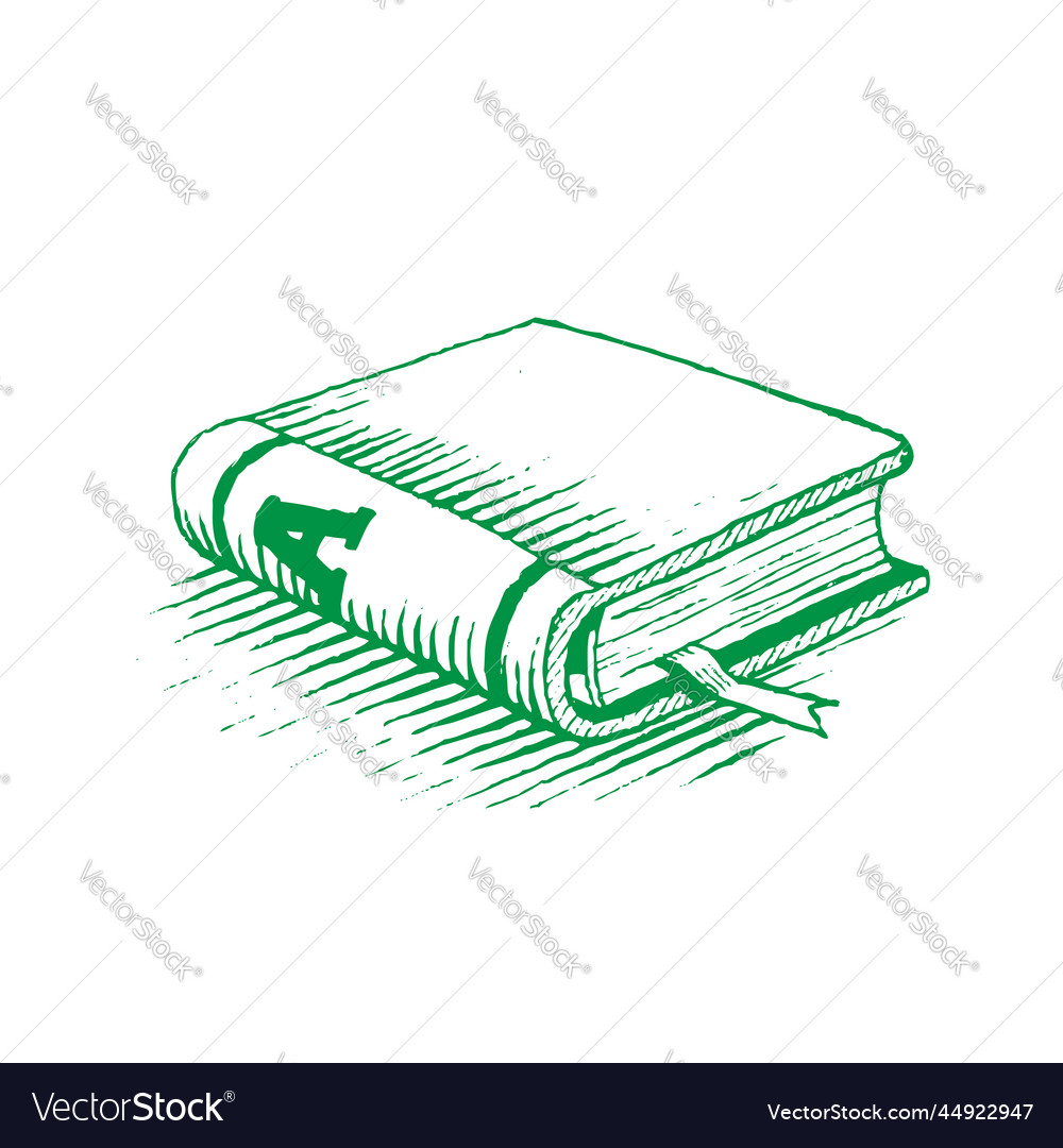 Ink drawing of a green book Royalty Free Vector Image