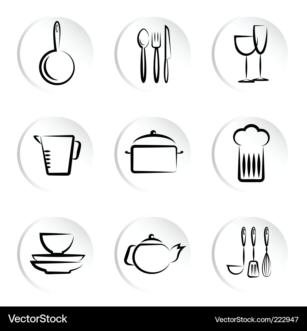 Kitchen object icons Royalty Free Vector Image