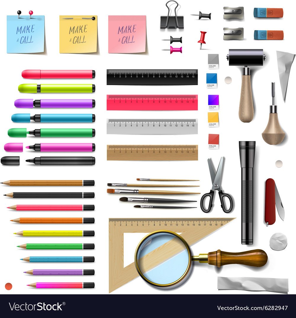 Set of office supplies on white background Vector Image