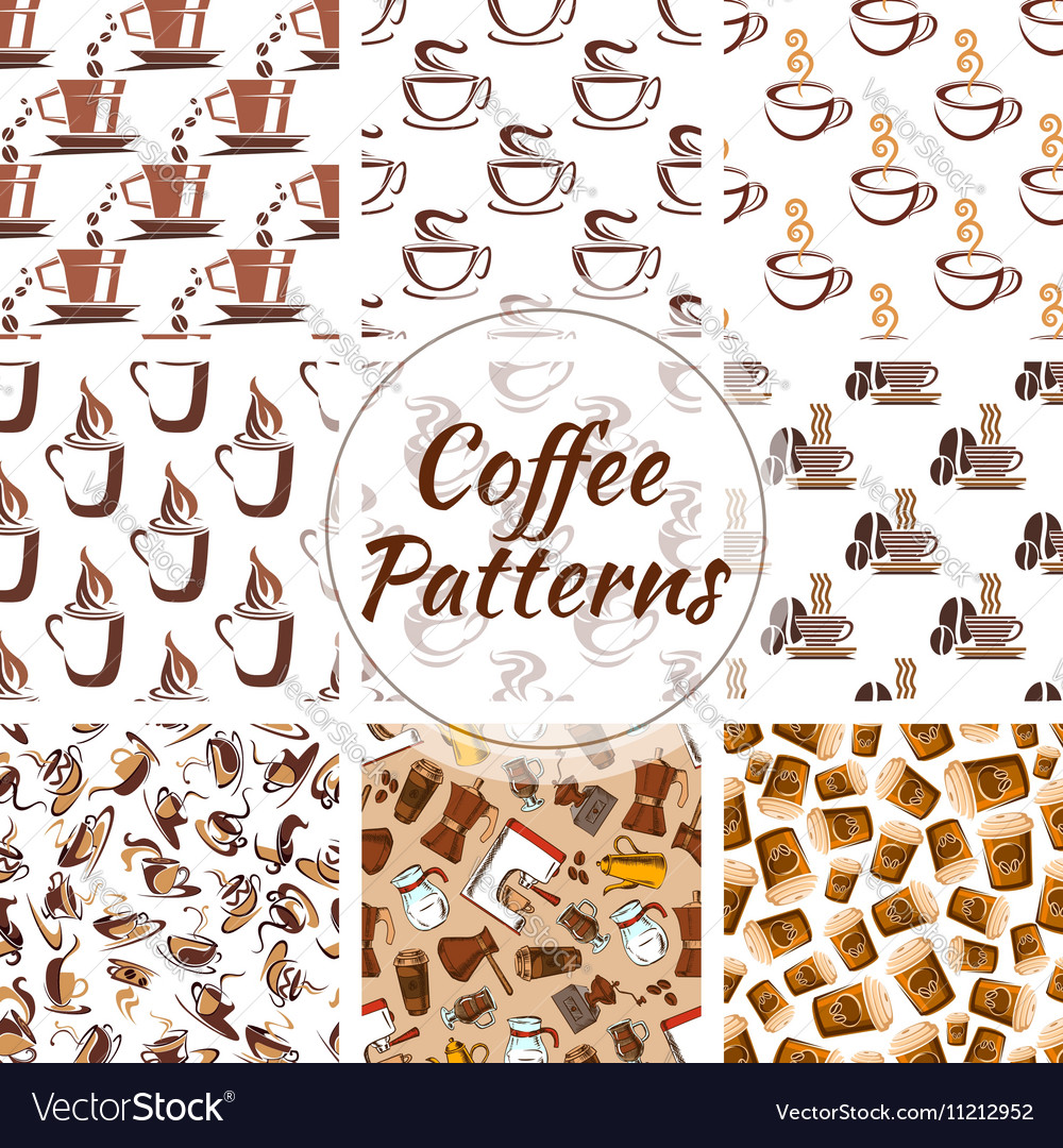 Coffee cups seamless patterns Royalty Free Vector Image