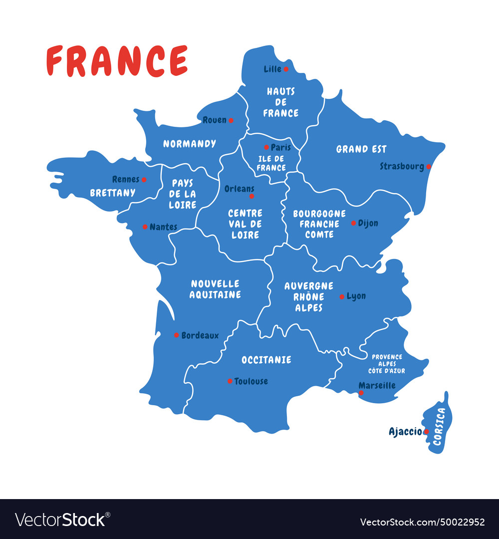 Political map of france with french regions Vector Image