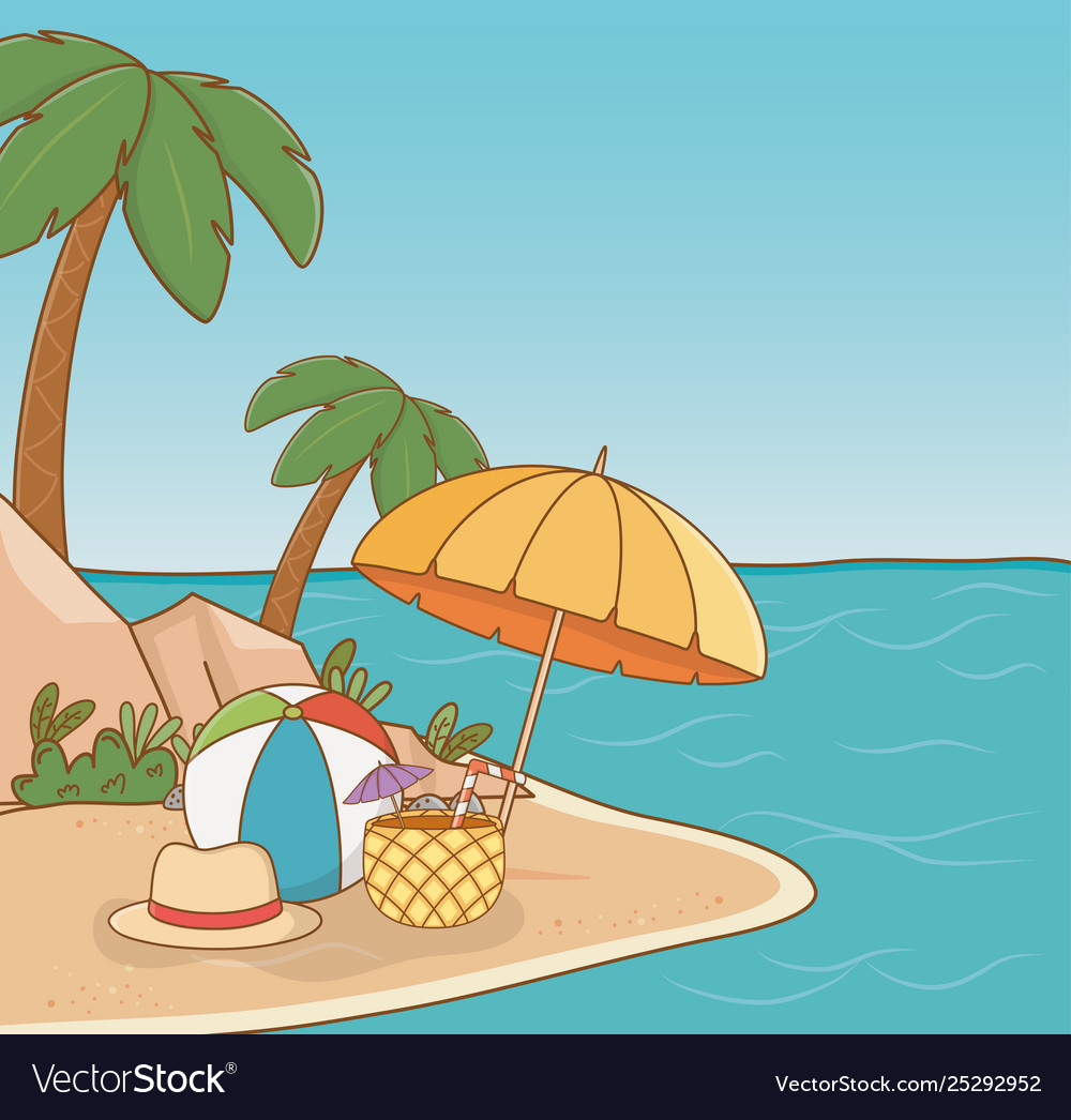 Umbrella in beach scene Royalty Free Vector Image