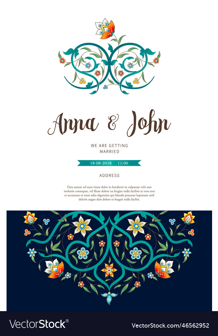 Vintage wedding invitation in eastern style