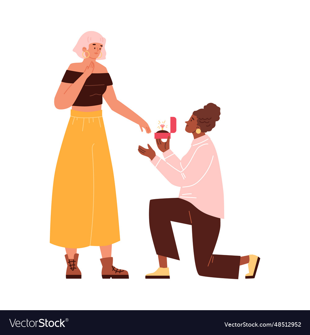 Woman Proposes Marriage To Her Girlfriend Flat Vector Image