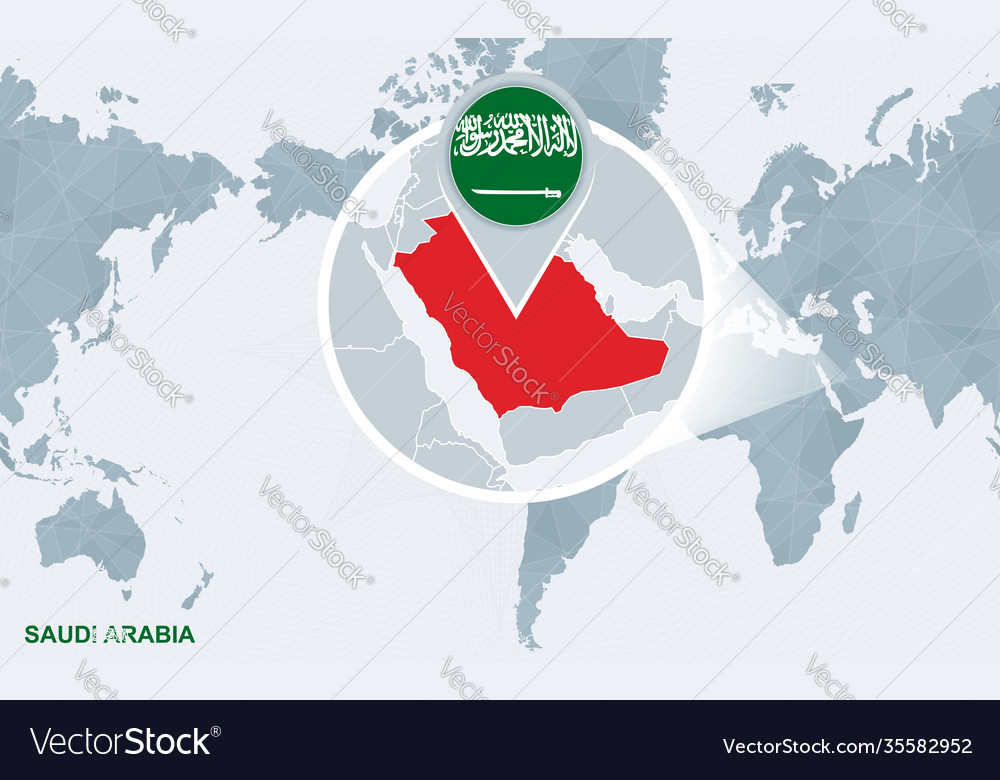 World map centered on america with magnified Vector Image