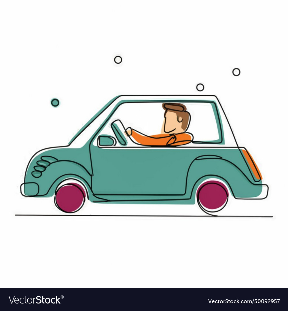 Man sit on a car in colourful continuous line Vector Image