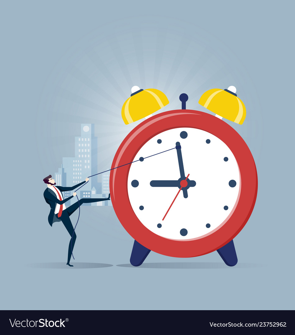 Businessman pulling clock in time management Vector Image