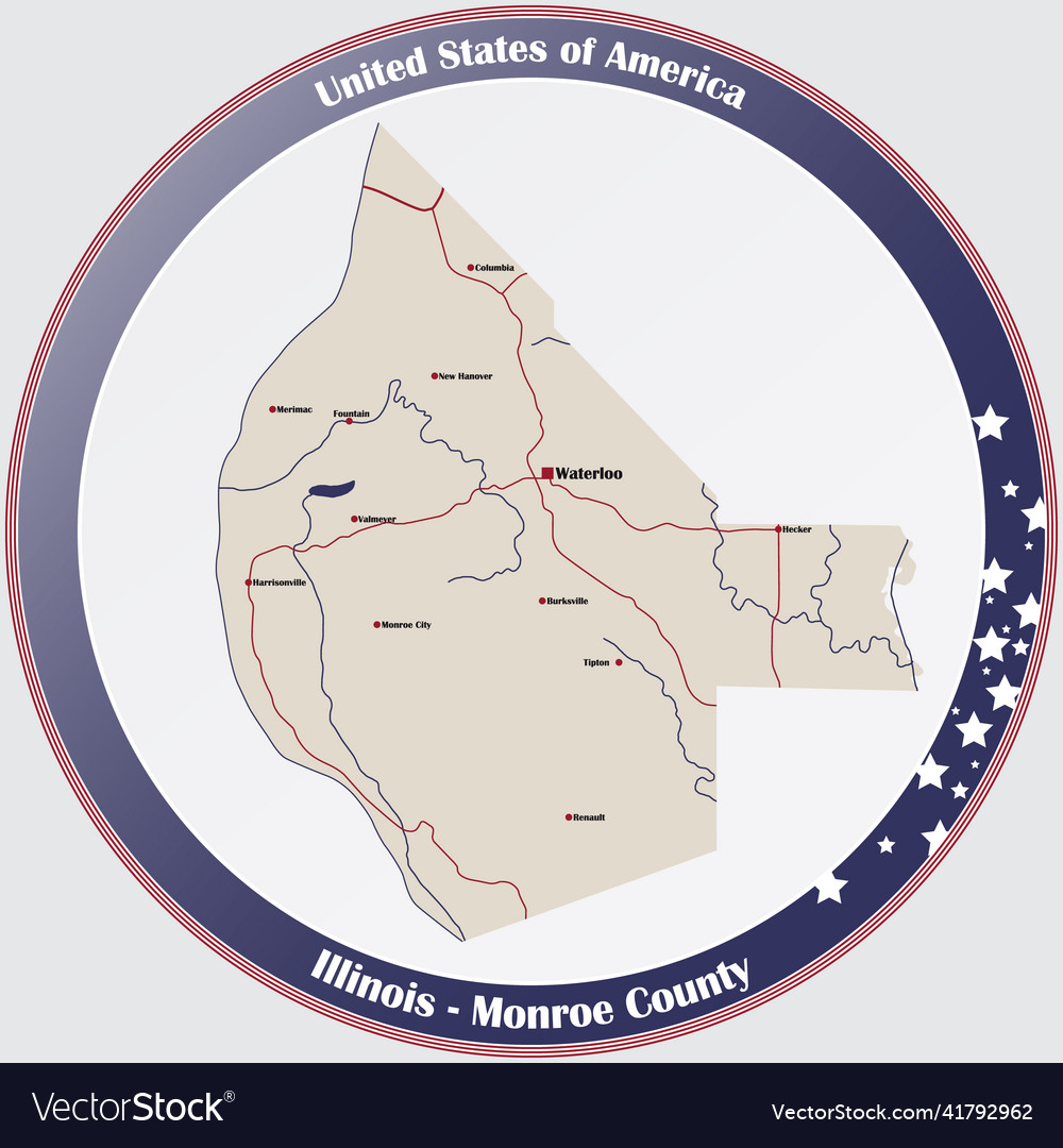 Map of monroe county in illinois Royalty Free Vector Image