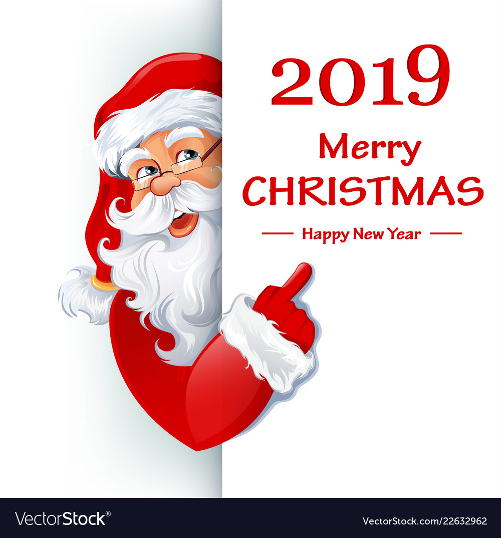 santa claus standing behind a sign royalty free vector image free images of santa claus