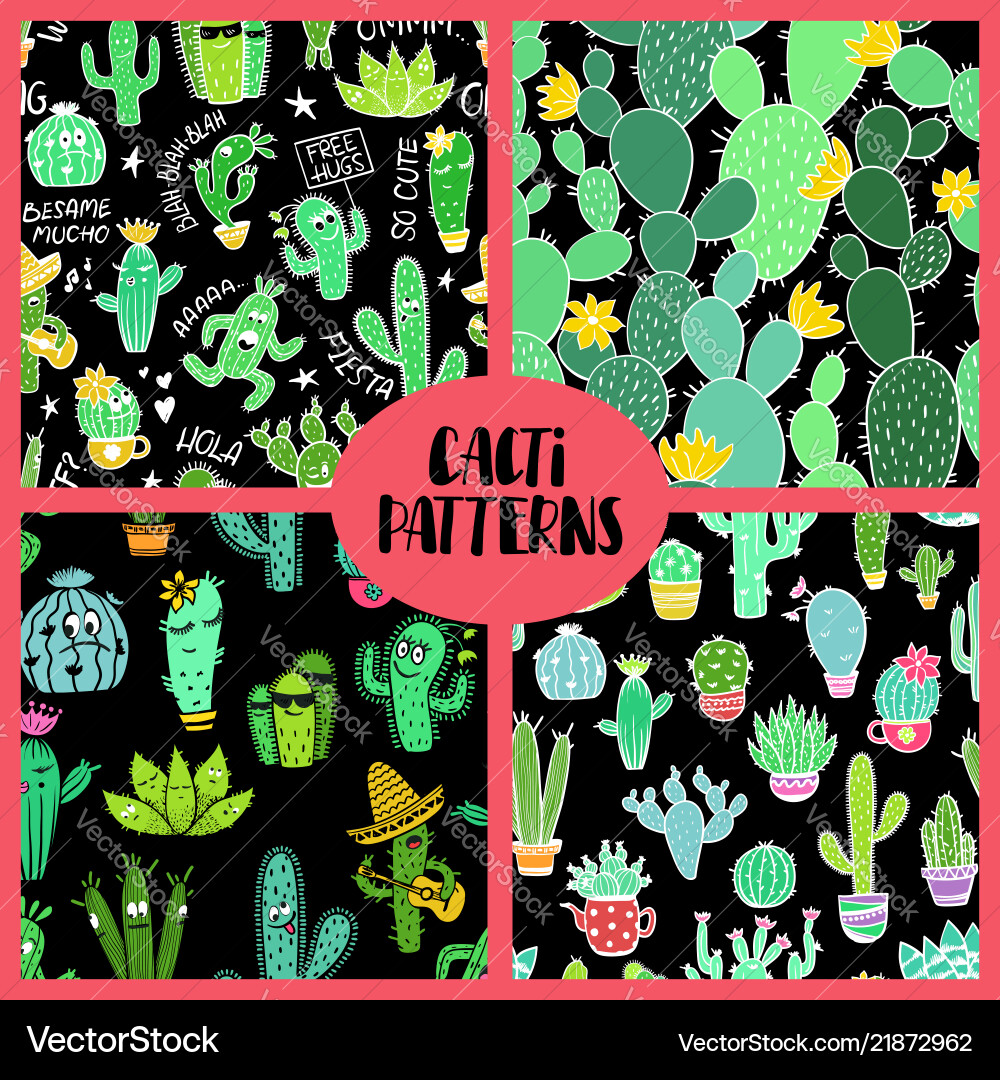 Set cacti seamless patterns Royalty Free Vector Image