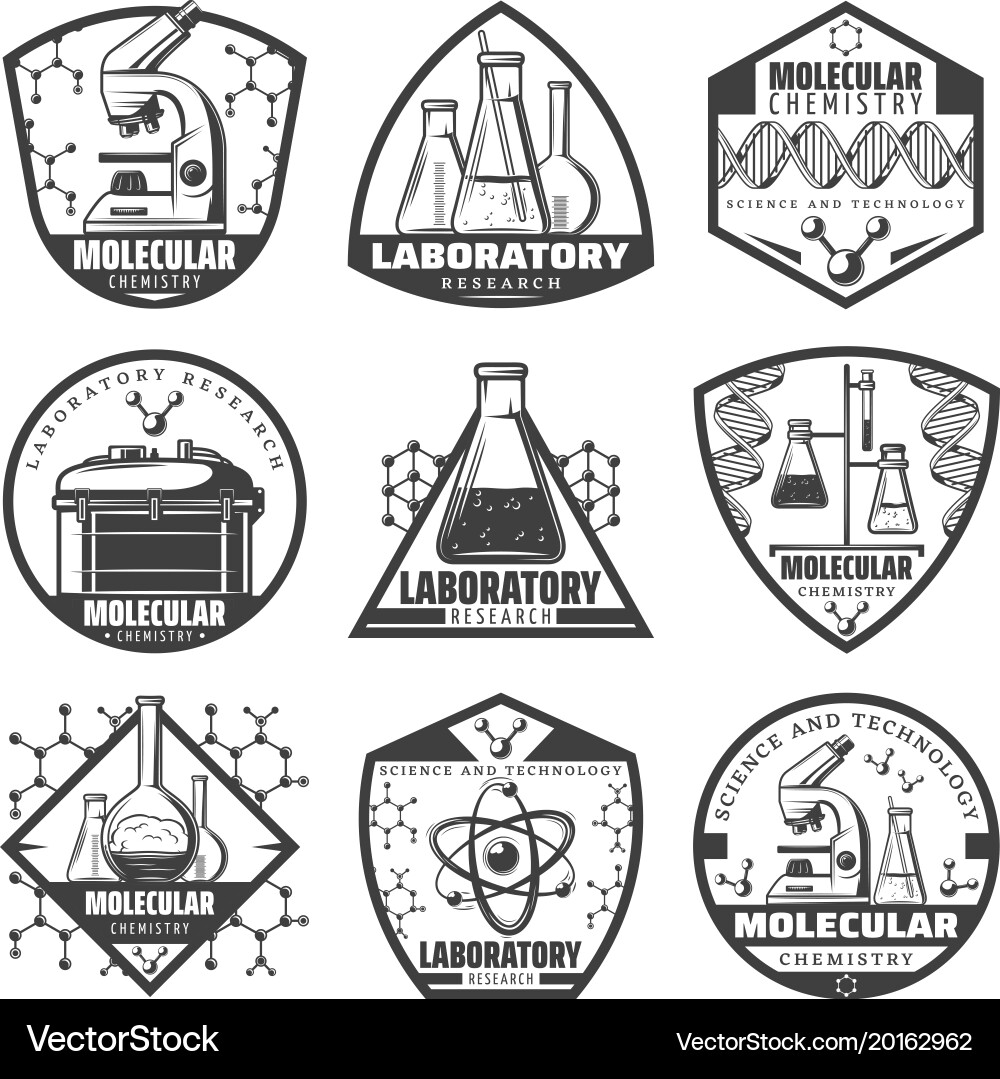 Vintage monochrome laboratory research labels set Vector Image