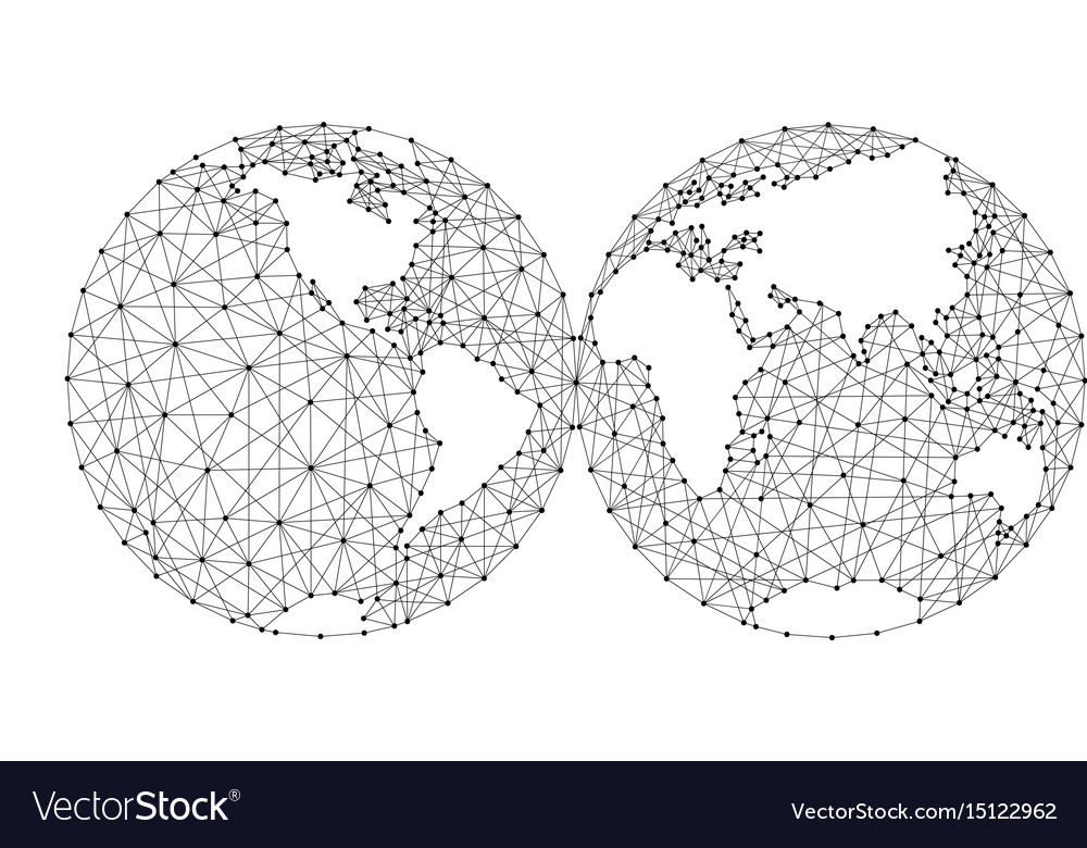 World Map Two Circles World Map Of The Two Spheres From Polygonal Black Vector Image