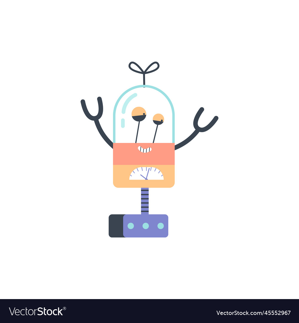 Cute and funny robot character cartoon flat