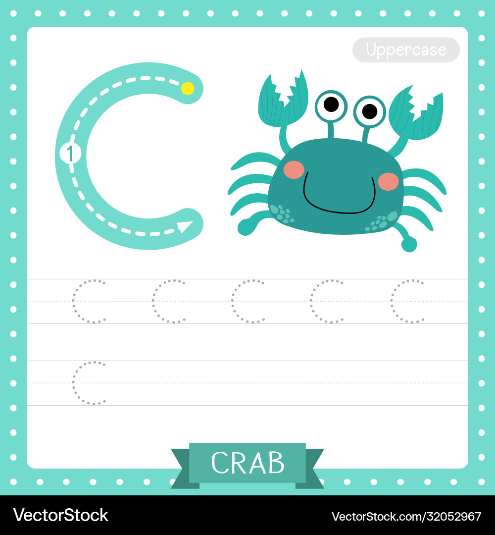 Letter c uppercase tracing practice worksheet Vector Image