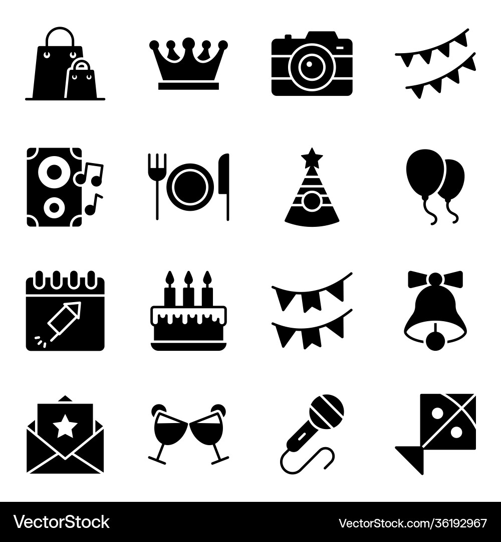 Pack party solid icons Royalty Free Vector Image