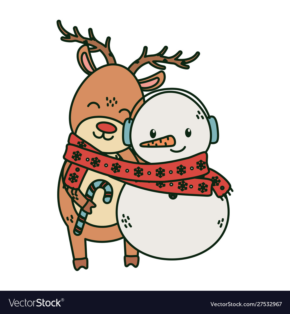 Reindeer and snowman with scarf celebration merry