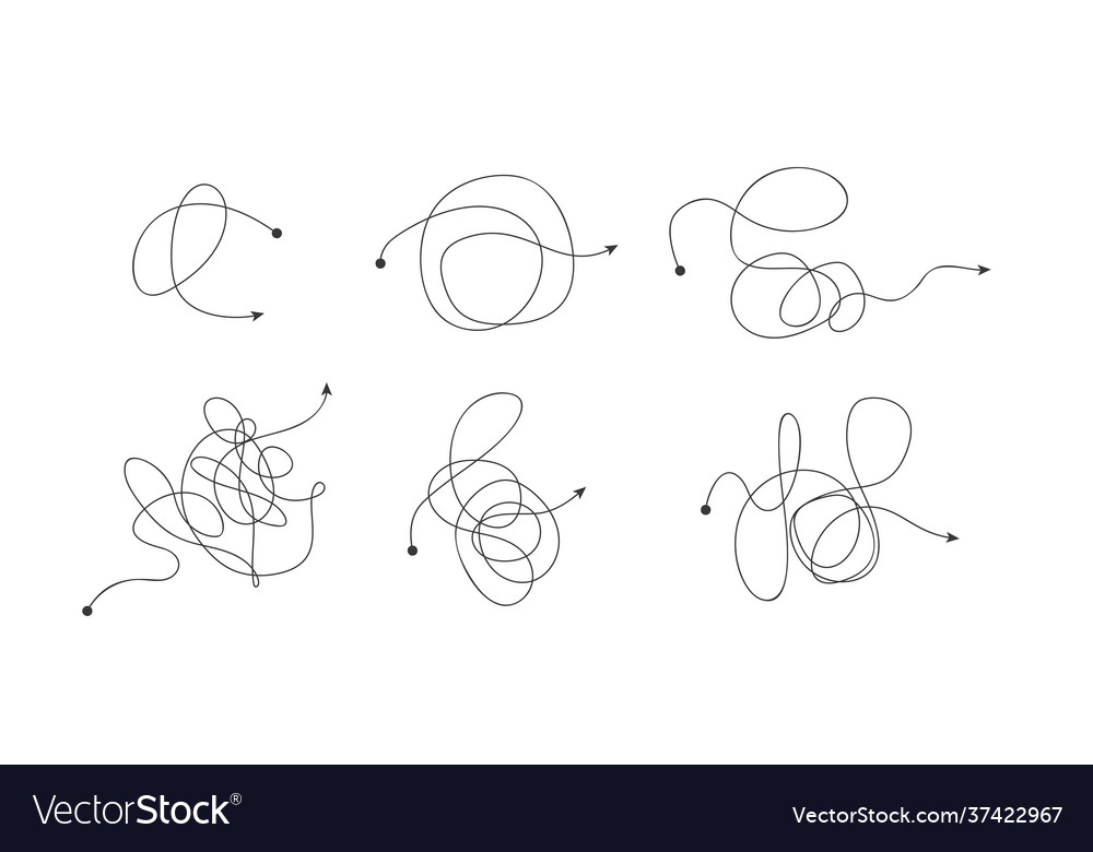Tangled confused scribble line arrow set insane vector image Tangled confused scribble line arrow set insane