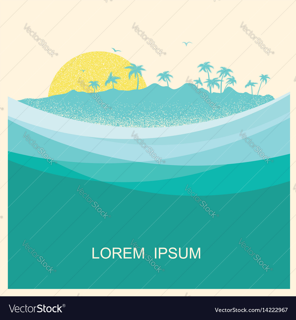 Tropical island with palms vintage style poster Vector Image