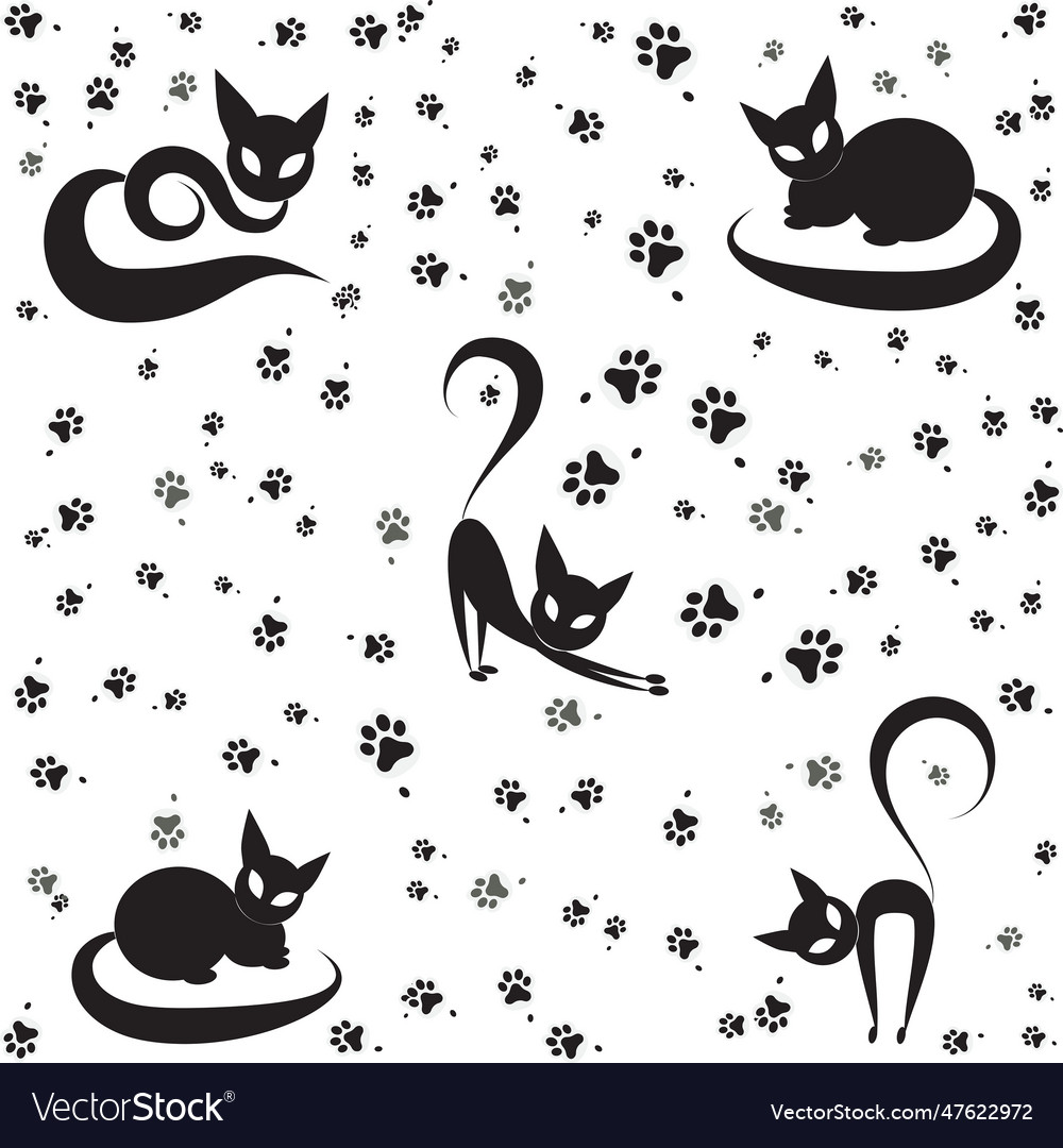 Cat faces and paws seamless pattern Royalty Free Vector