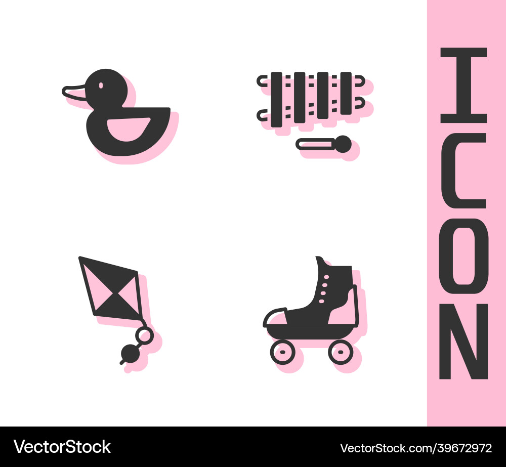Set roller skate rubber duck kite and xylophone Vector Image