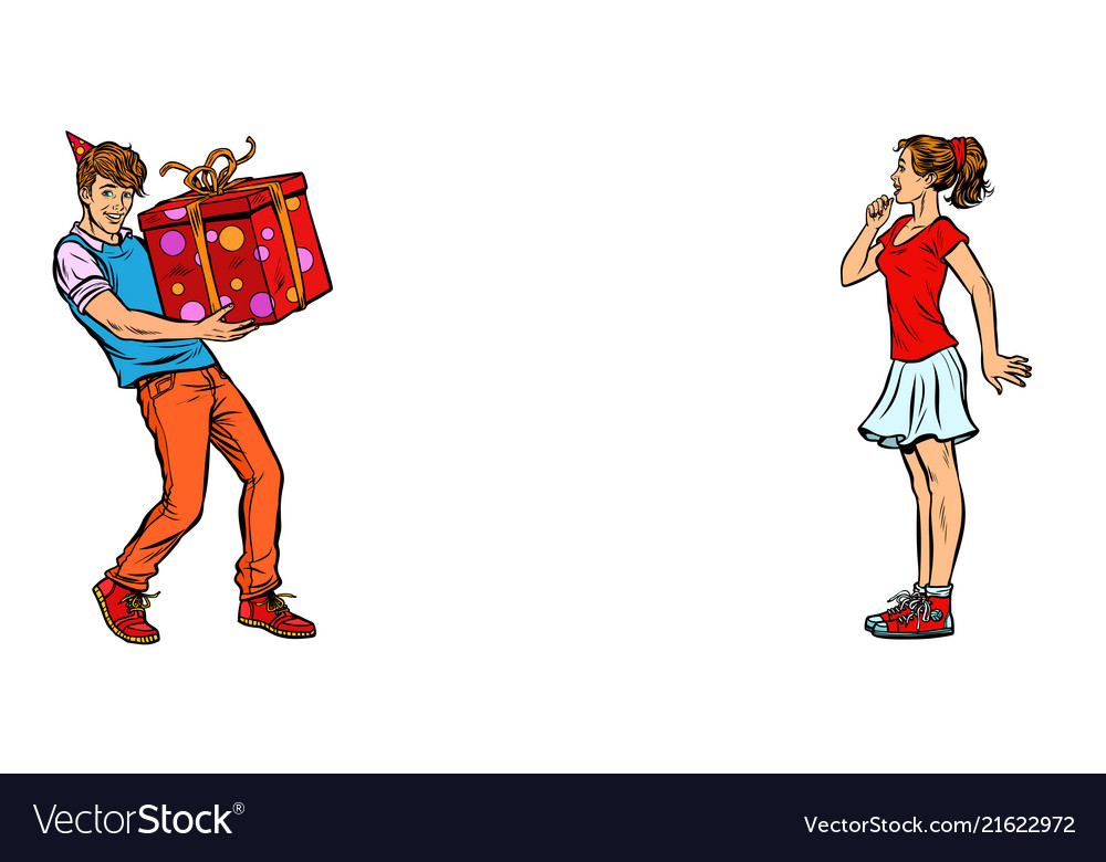 Young Man Gives The A Birthday Present Vector Image