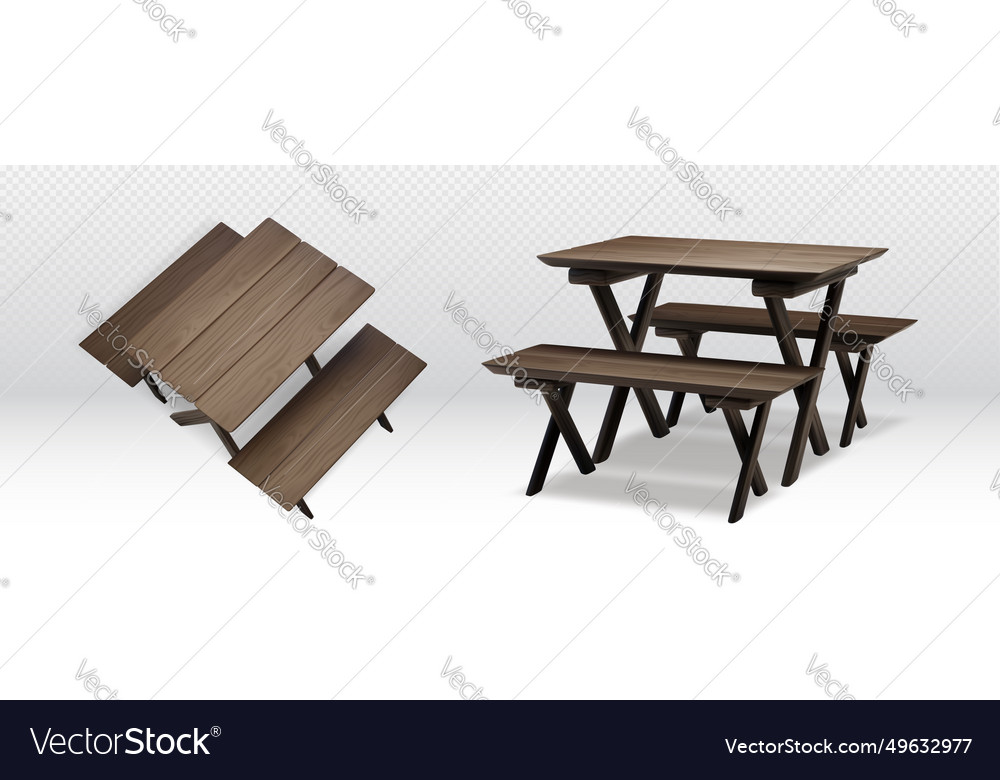 3d isometric picnic table wooden bench furniture Vector Image