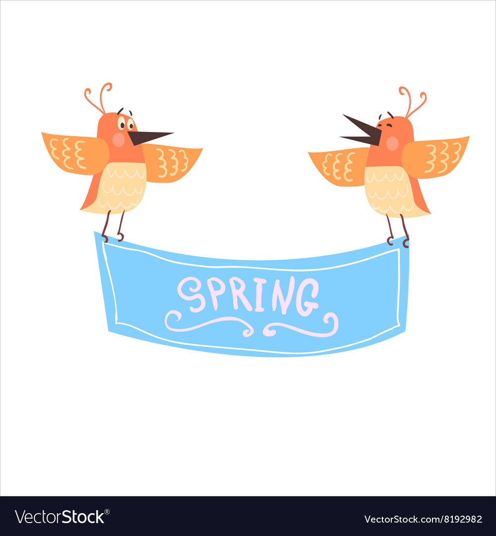 Birds holding spring banner