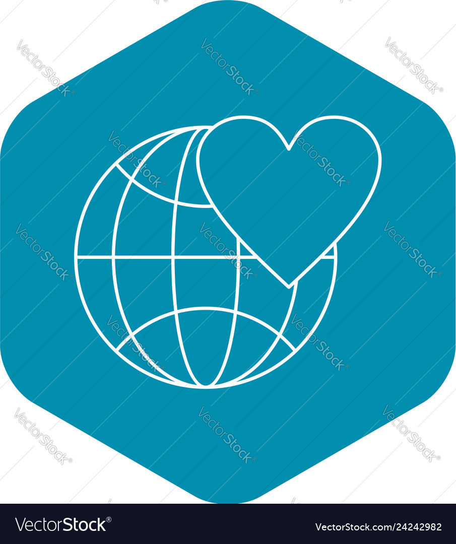 Earth world globe with heart icon outline style Vector Image