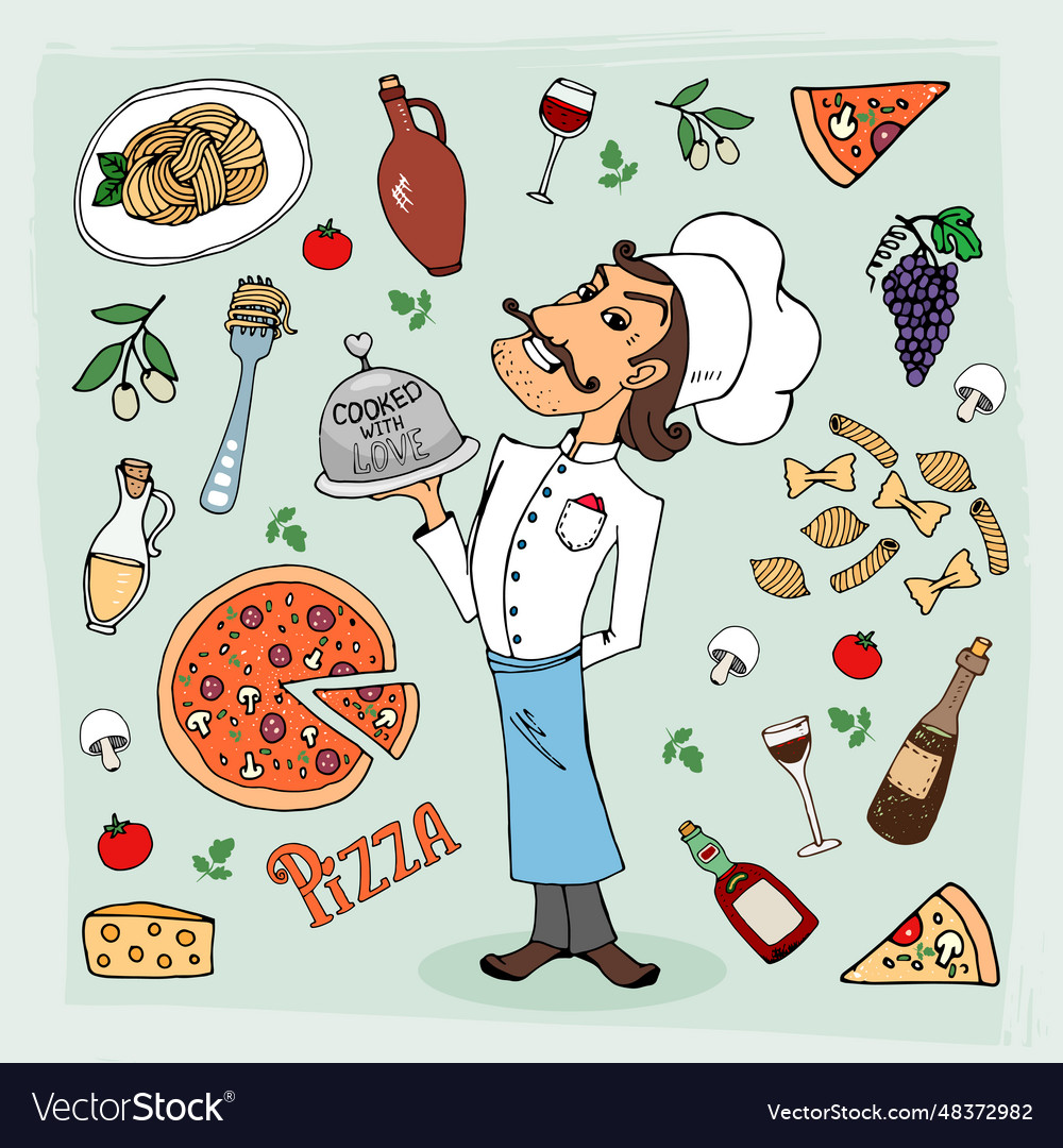 Italian Cuisine And Food Hand Drawn Royalty Free Vector