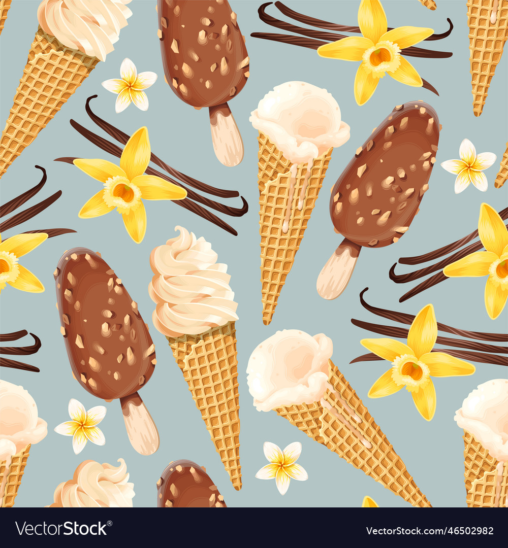 Seamless Pattern With Ice Cream And Vanilla Vector Image