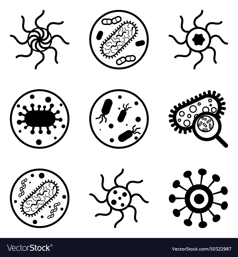 Bacteria flat icon set isolated on white Vector Image