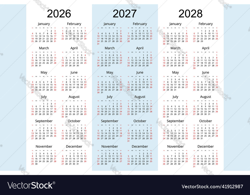 Calendar planner 2026 2027 2028 corporate Vector Image