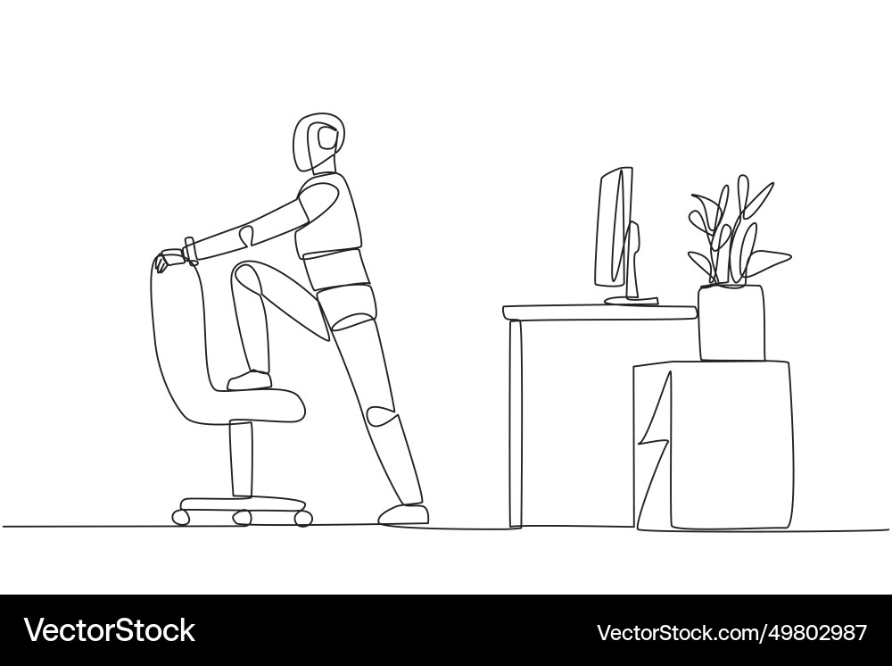 Continuous one line drawing robot stands while Vector Image
