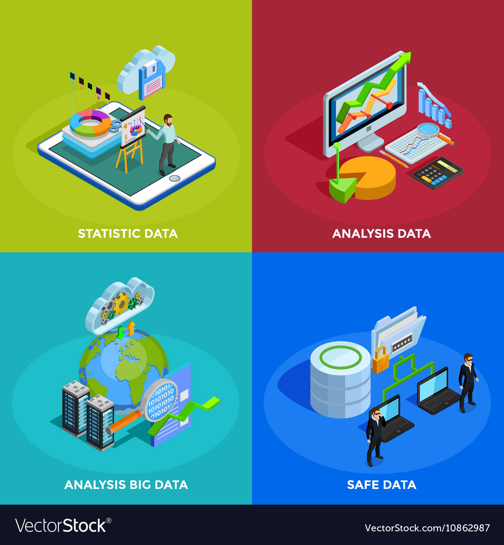 Data Analysis 4 Isometric Icons Square Royalty Free Vector