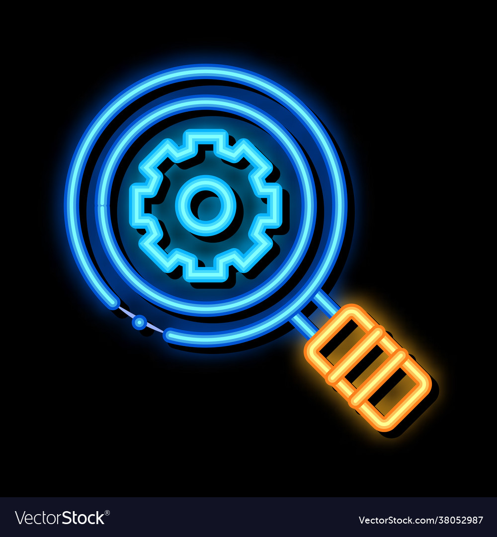 Gear research neon glow icon