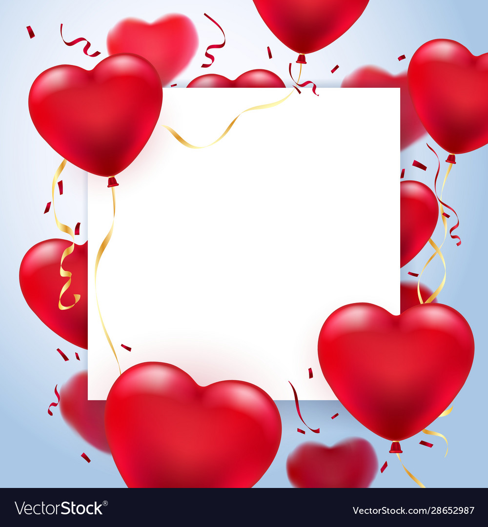 Heart balloons greeting card frame Royalty Free Vector Image