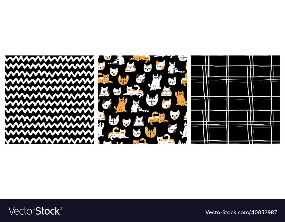 Set of abstract zigzag lines cats and dogs