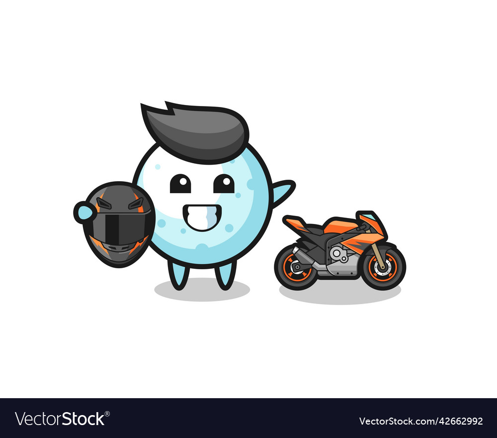 Cute snow ball cartoon as a motorcycle racer