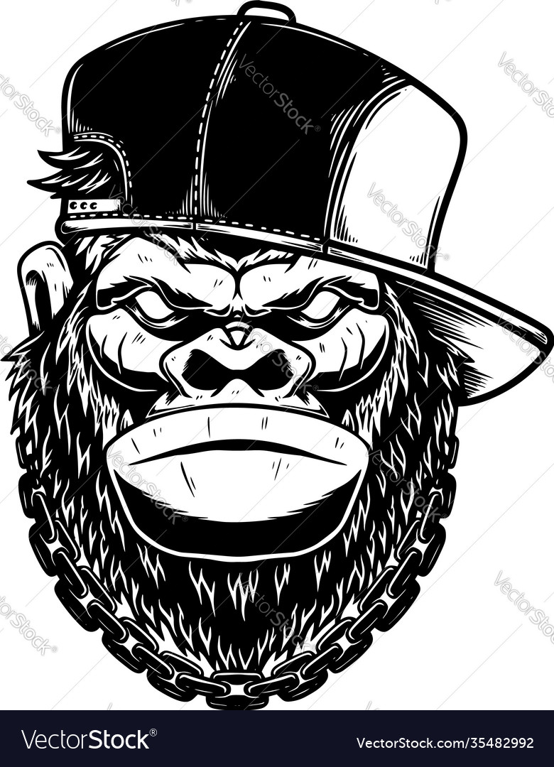 Head gorilla in baseball cap design element vector image Head gorilla in baseball cap design element