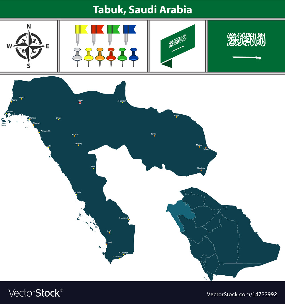 Tabuk Saudi Arabia Map Map Of Tabuk Saudi Arabia Royalty Free Vector Image