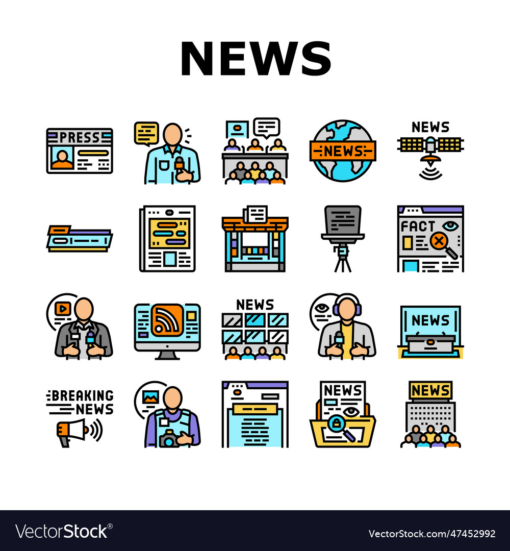 News business communication icons set