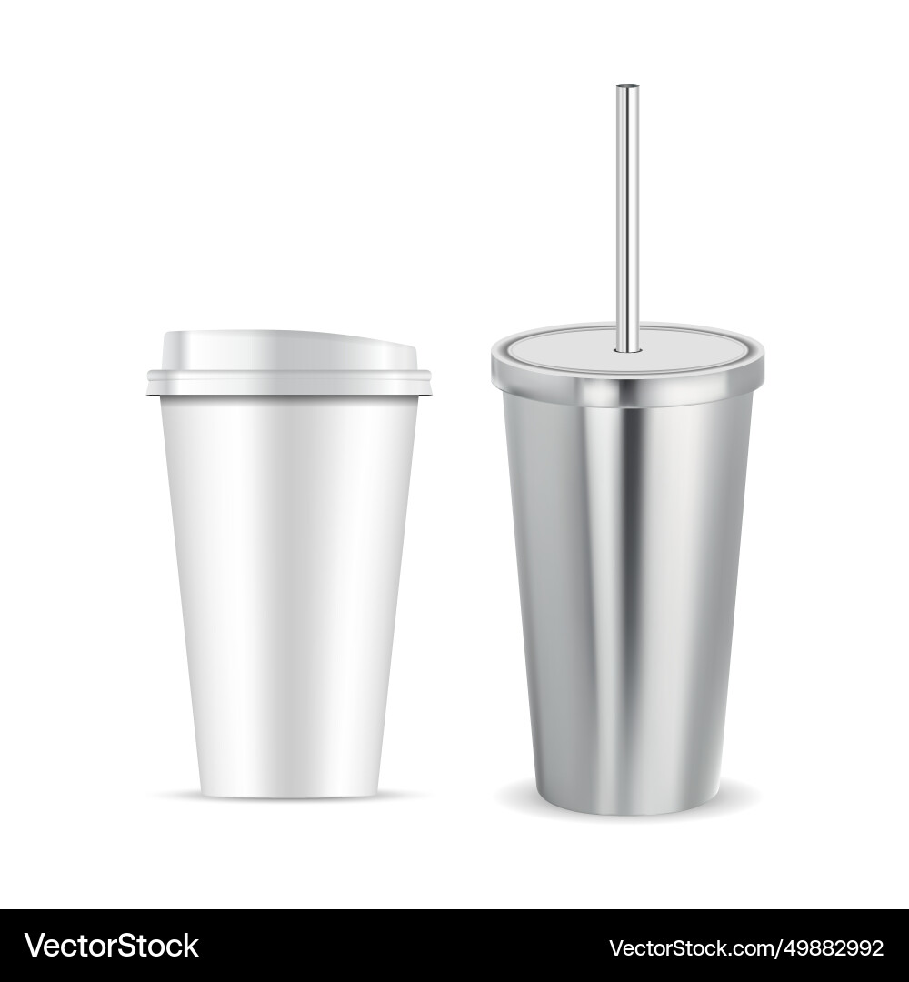 Paper coffee cup with lid mockup realistic Vector Image