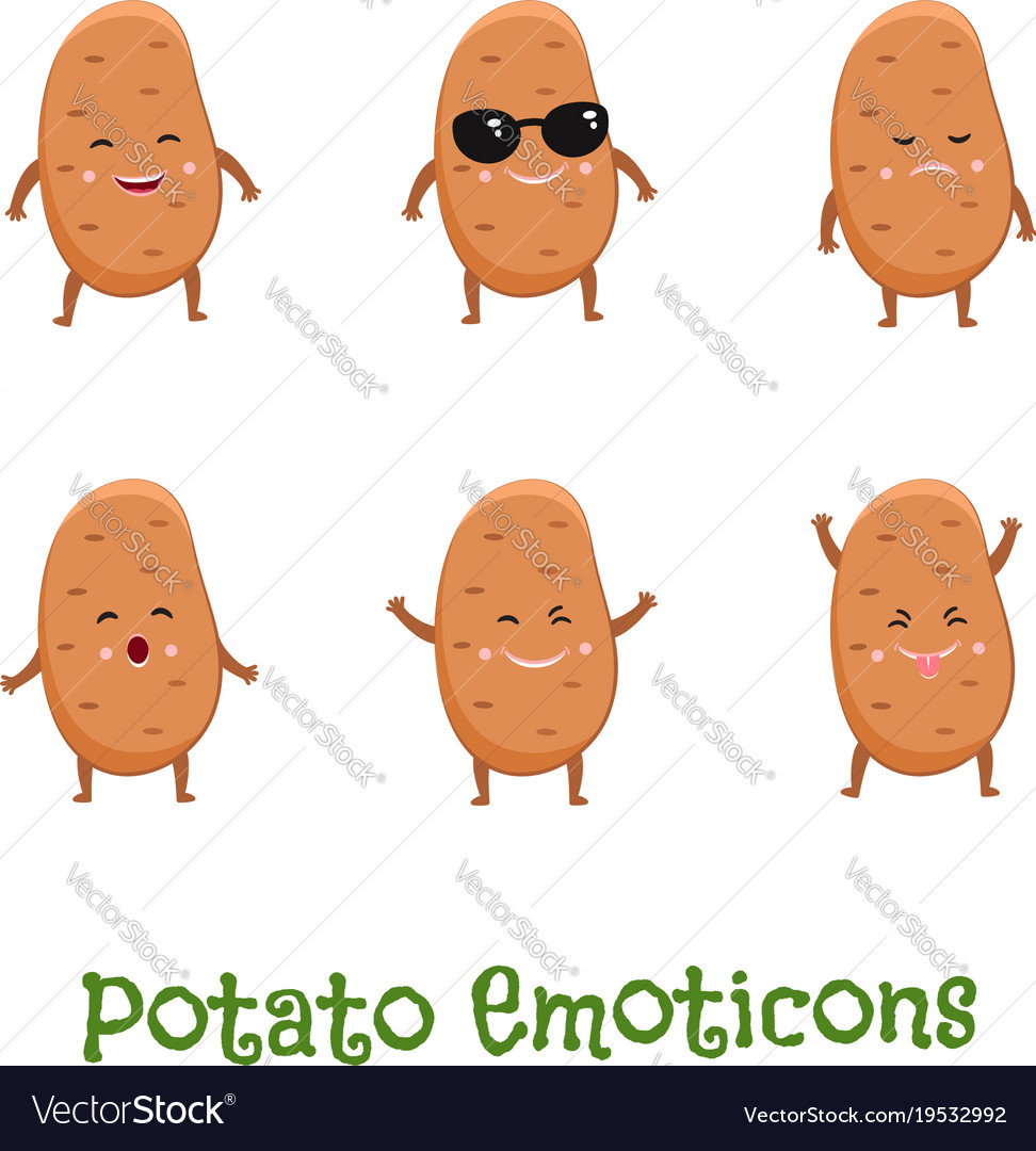 Potato Smiles Cute Cartoon Emoticons Emoji Icons Vector Image