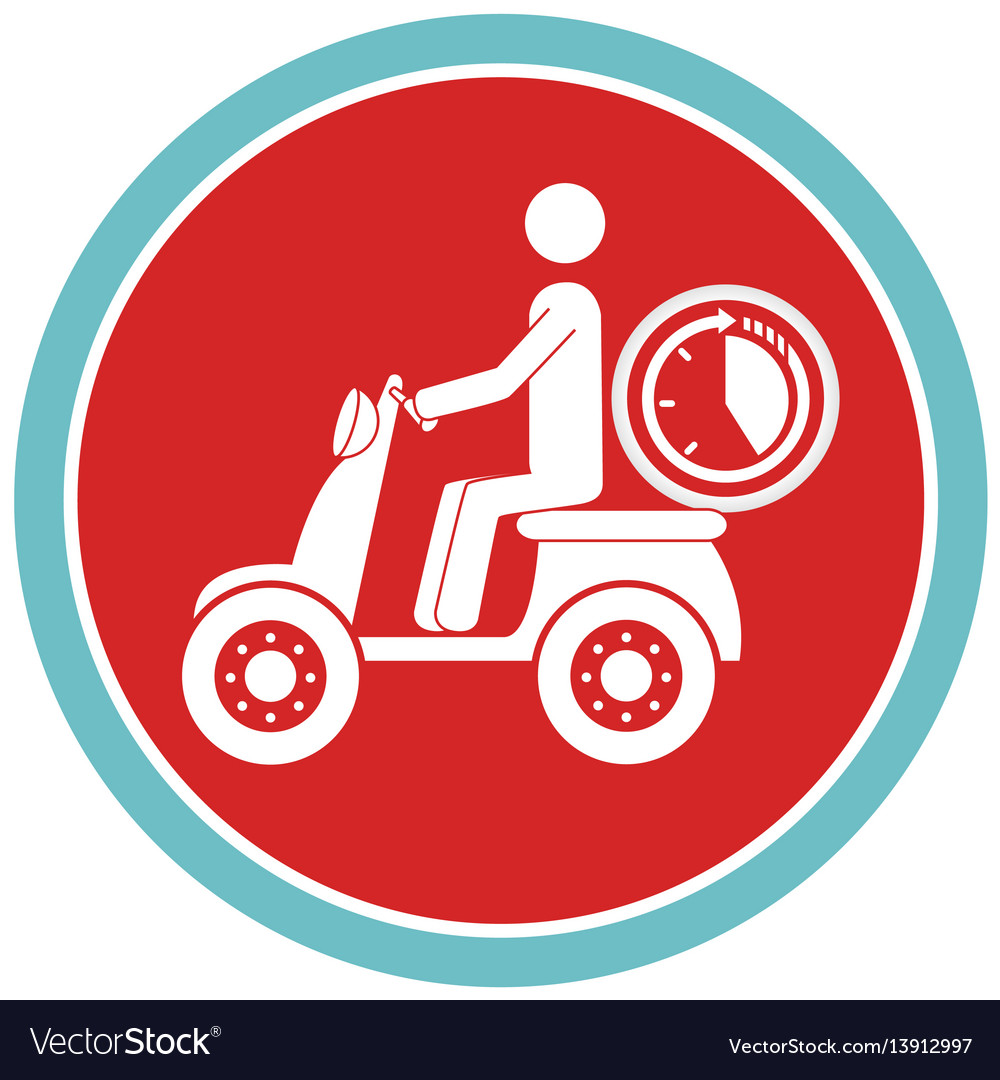 Circular emblem with delivery man in scooter Vector Image