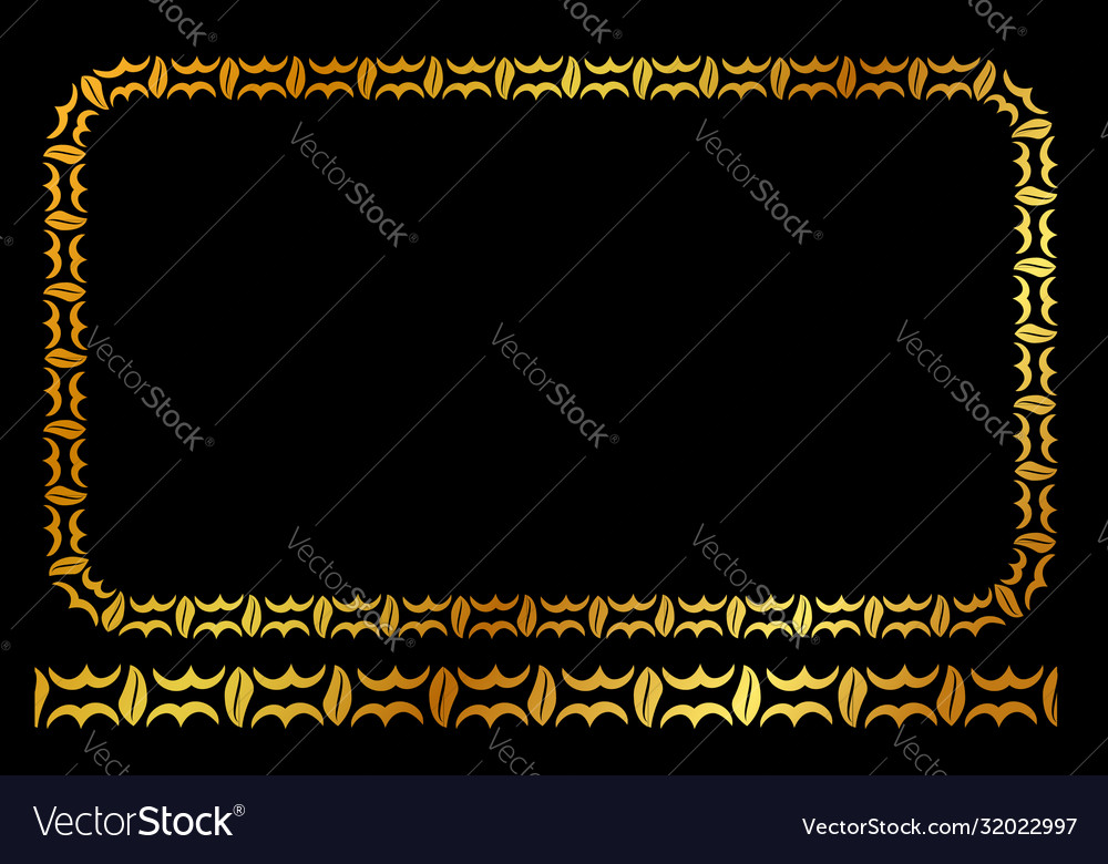 Golden rectangle floral frame at black background Vector Image