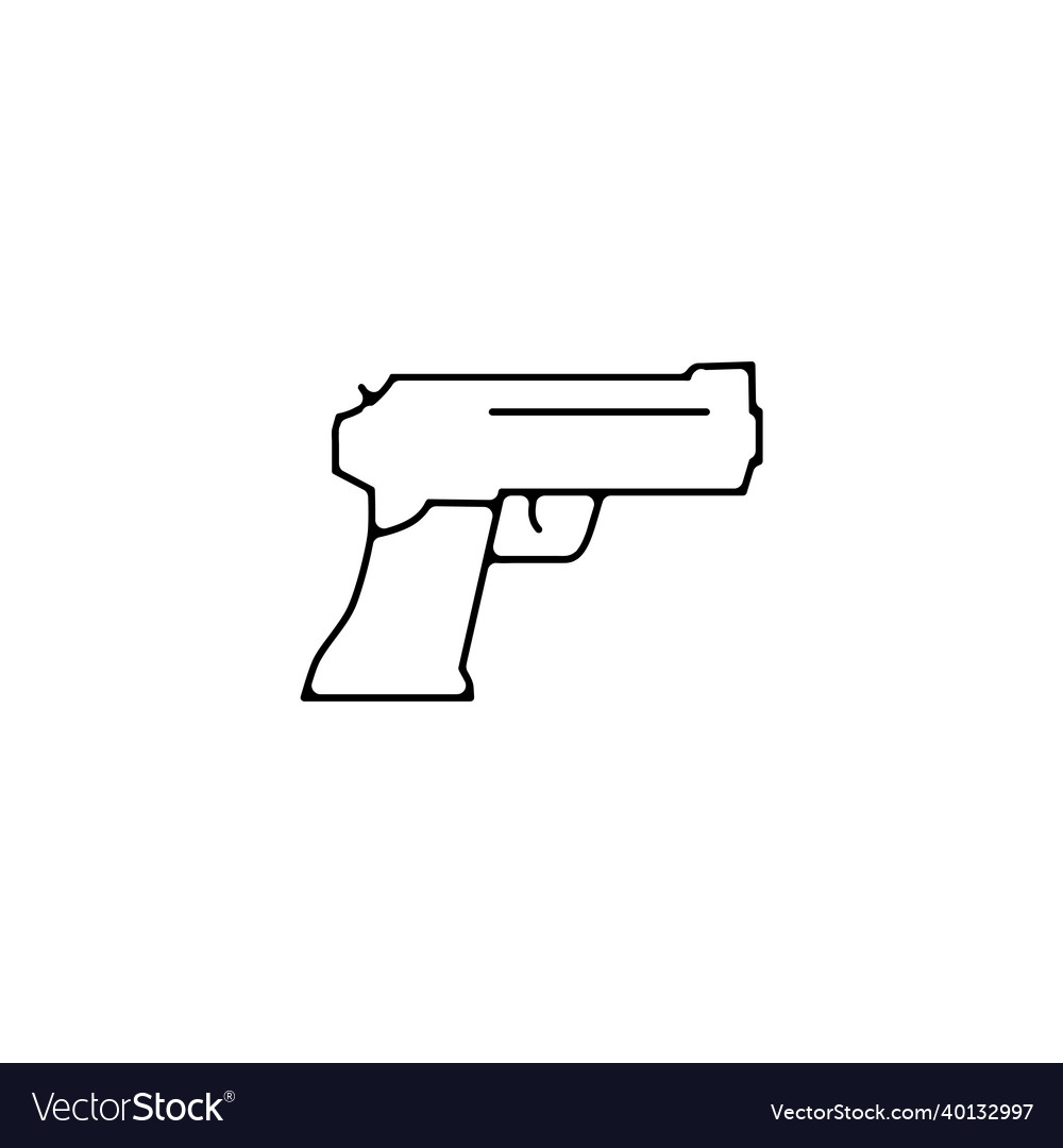 Gun pistol thin line icon hand drawn