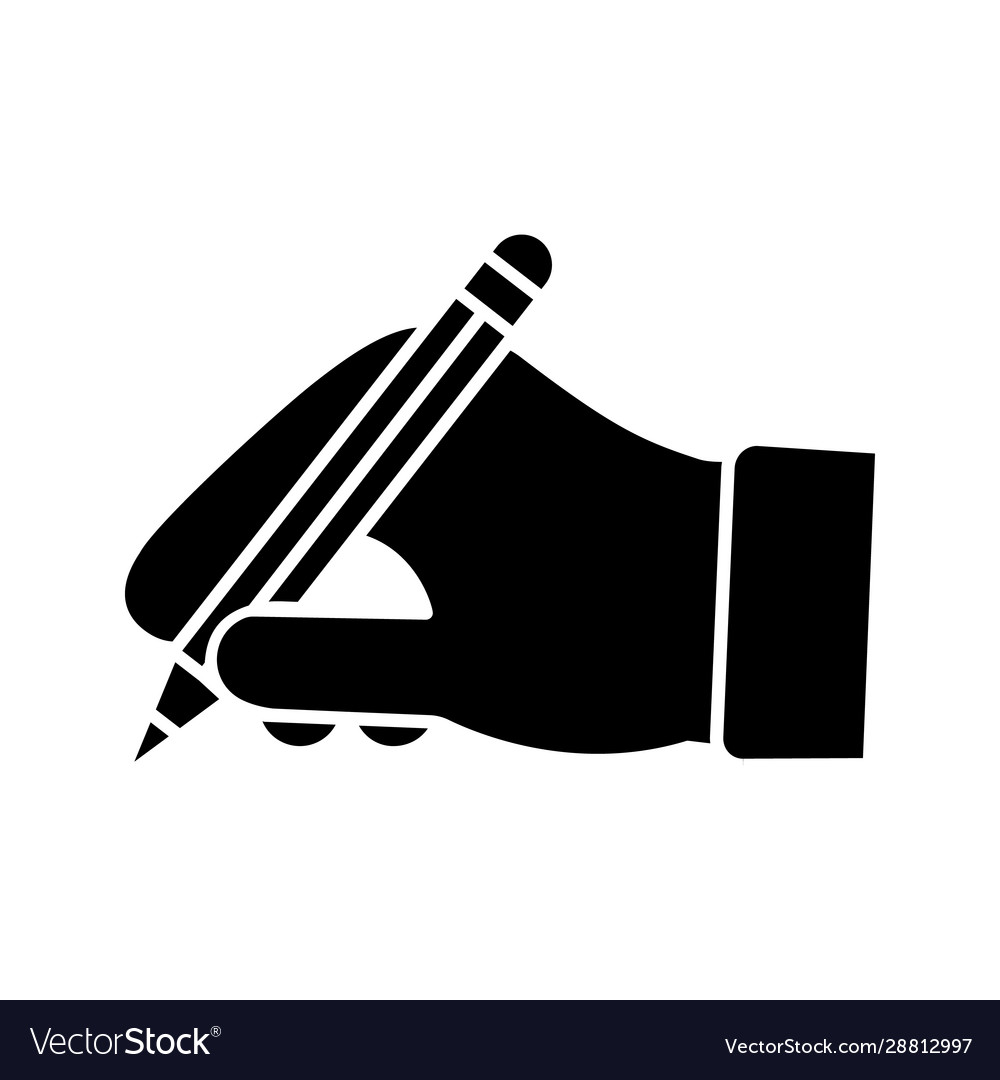 Hand holding pencil glyph icon Royalty Free Vector Image