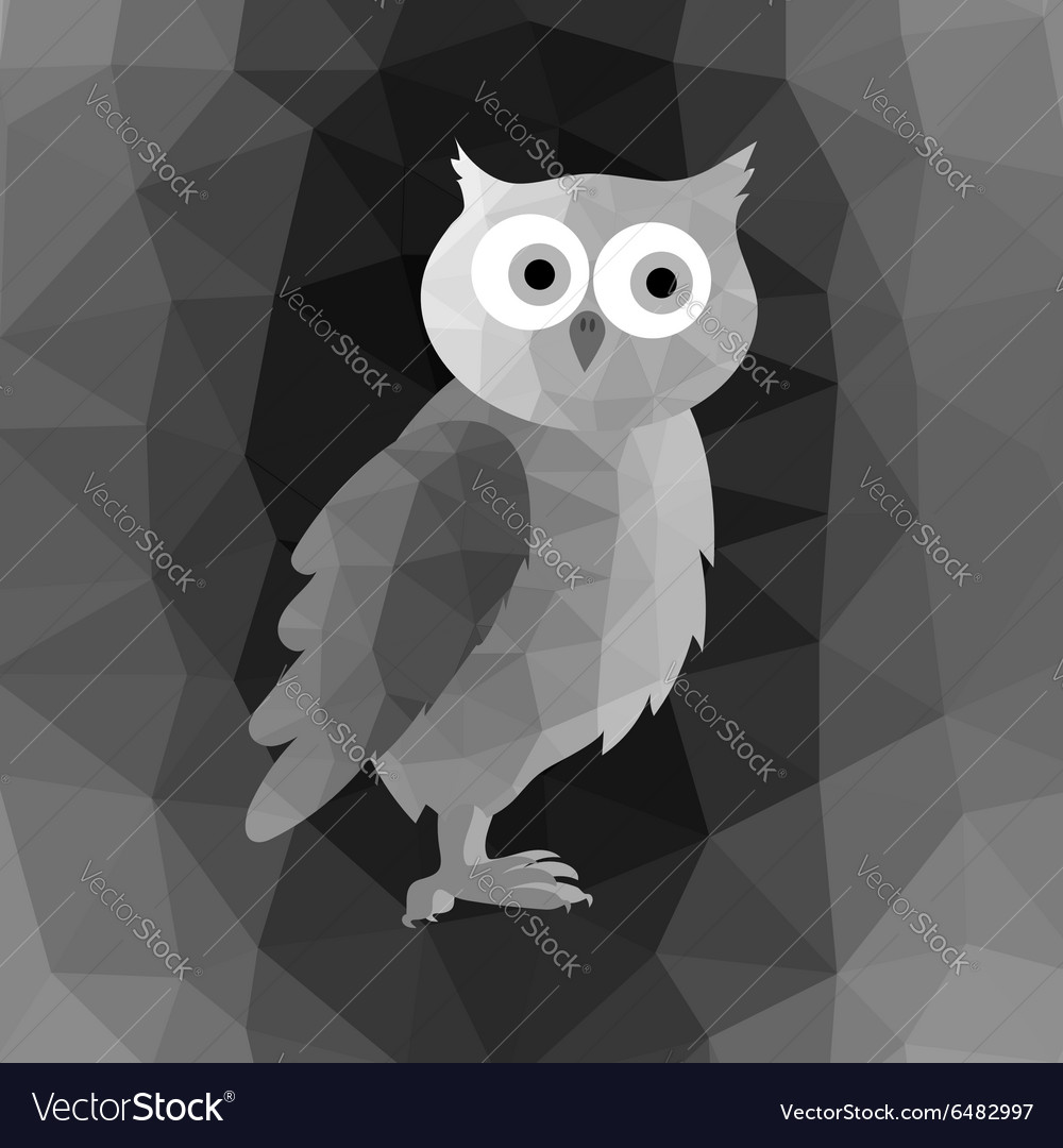 Polygonal owl on grey mosaic background